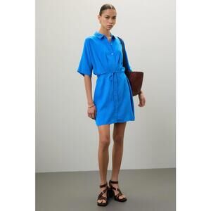 Thakoon x RTR Blue Tencel Tie Waist Mini Shirt Dress Size 4 with Discoloration